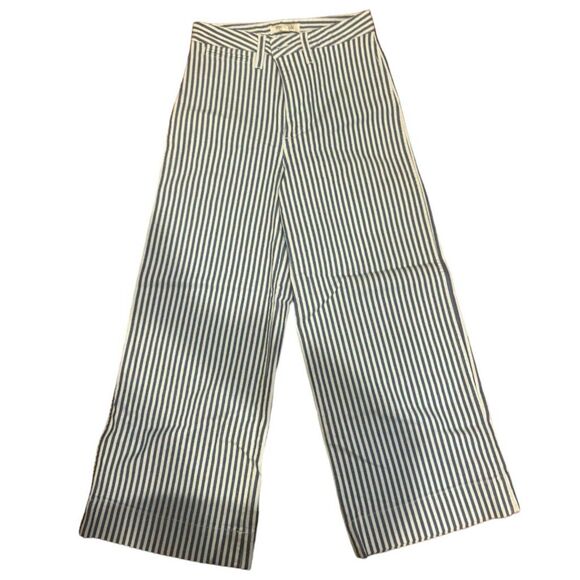Madewell Striped High Waist Wide-Leg Crop Pants Blue White 25 - Picture 3 of 6